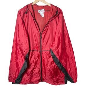 World Wide Sportsman Windbreaker Jacket Men's Black Red Trim Hooded Lined XLT